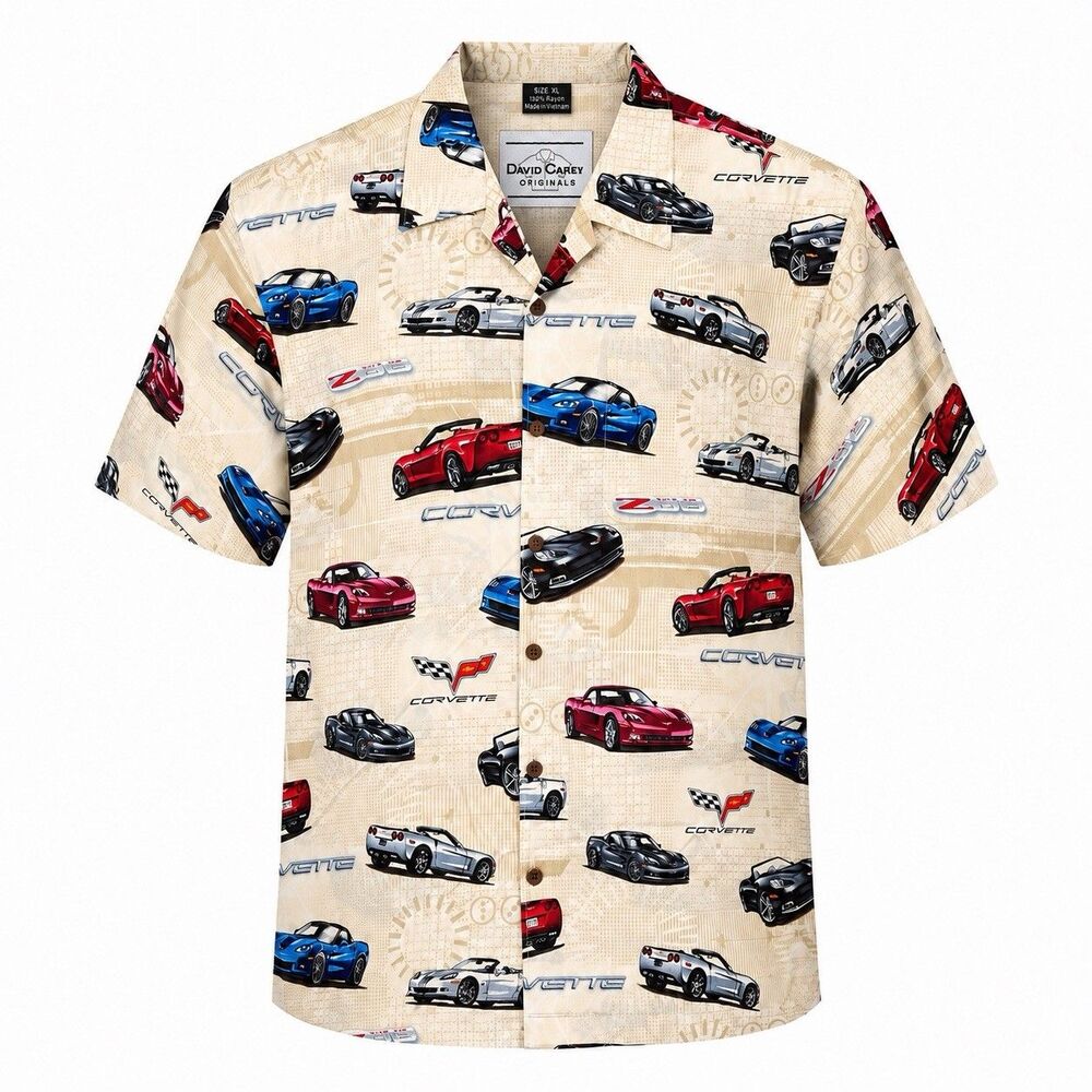 David Carey Originals Corvette C6 Z06 Mens XL Rayon Hawaiian Camp Shirt